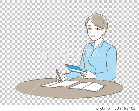 女性記帳、銀行帳簿、儲蓄、資產管理、商業、人生規劃、向量圖 135465403