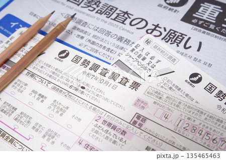 国勢調査の調査票と記入用鉛筆 国勢調査の調査票と記入用鉛筆 135465463