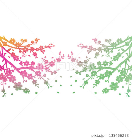 綺麗な水彩模様の桜の木のアイコンのイメージのイラスト 135466258