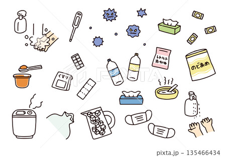 ウイルスや予防のイラストセット ウイルスや予防のイラストセット 135466434