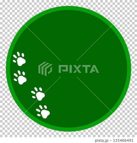 一個簡單的圓形相框,上面印著綠色的爪印 一個簡單的圓形相框,上面印著綠色的爪印 135466491