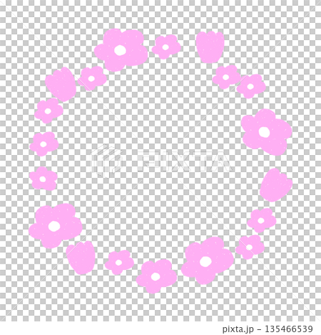 ピンクの花のかわいいリースフレーム　円形・背景透過 135466539