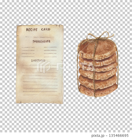 Watercolor set of recipe blank and cookie  135466695