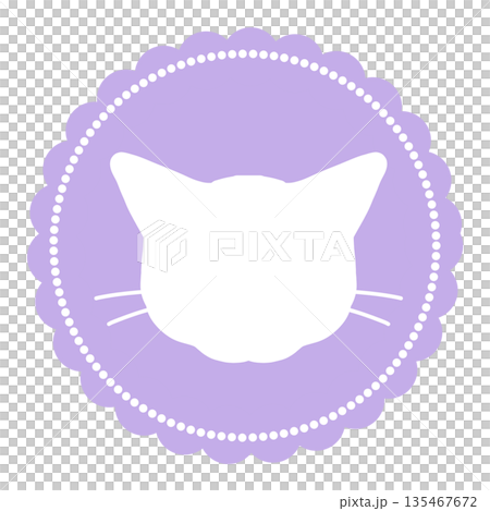 薄い紫色のネコの顔のシルエットが入ったシーリング風アイコン 135467672