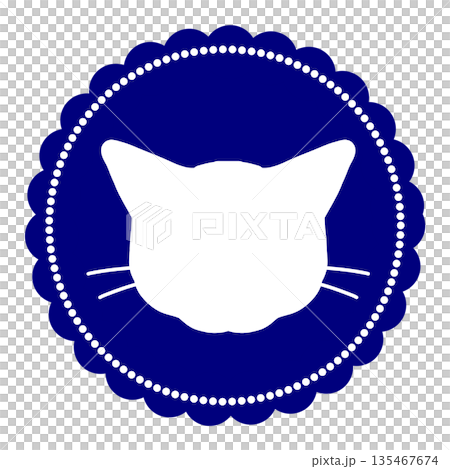 A ceiling-style icon with a dark blue cat face silhouette A ceiling-style icon with a dark blue cat face silhouette 135467674