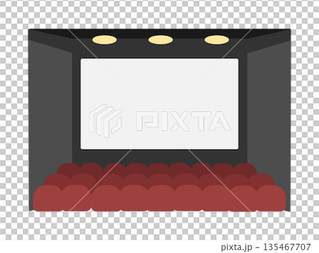 Illustration of the interior of a cinema theater with seats and a screen 135467707