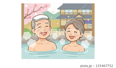 温泉に入って「極楽」の表情 135467752