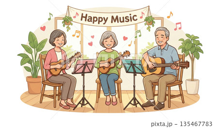 ウクレレやギターを弾く ウクレレやギターを弾く 135467783