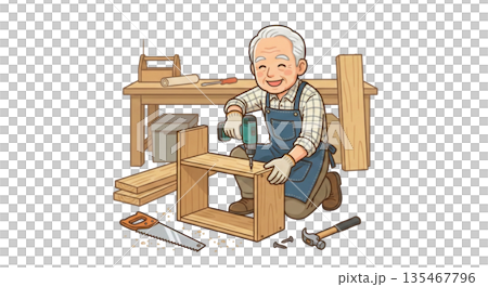 男子正在自製架子 男子正在自製架子 135467796