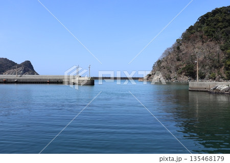 真っ青な空と海と早春の居組漁港 135468179