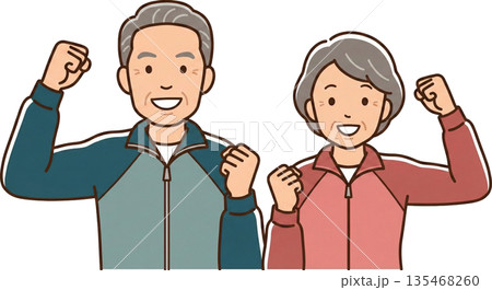 「健康第一」のポーズ（ガッツポーズ） 135468260