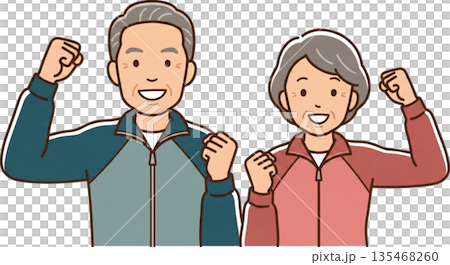 「健康第一」のポーズ（ガッツポーズ） 135468260