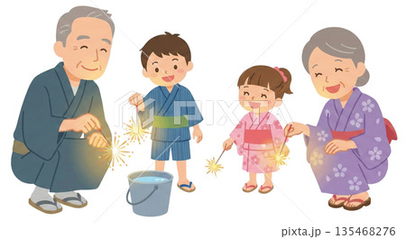 孫と花火をする 135468276