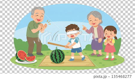和孫子孫女們一起砸西瓜 135468277