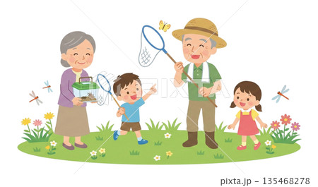 孫と虫取り 135468278