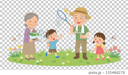 孫と虫取り 135468278