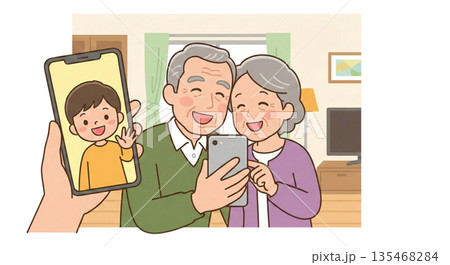 孫とスマホでビデオ通話 135468284