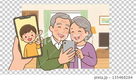 孫とスマホでビデオ通話 135468284