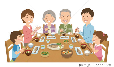 三世代家族での食事(団らん) 三世代家族での食事(団らん) 135468286