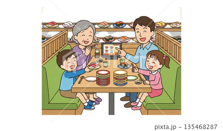 回転寿司に家族で行く 135468287