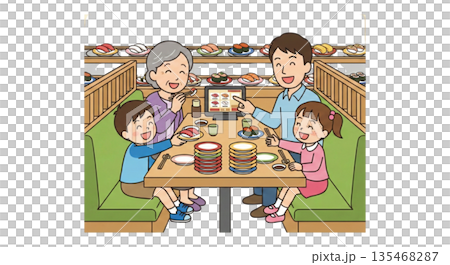 Going to a conveyor belt sushi restaurant with my family 135468287