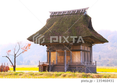 秋の田園に建つ新潟県長岡市小国相野原観音堂 135468431