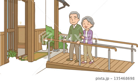 玄関のスロープと手すり 135468698