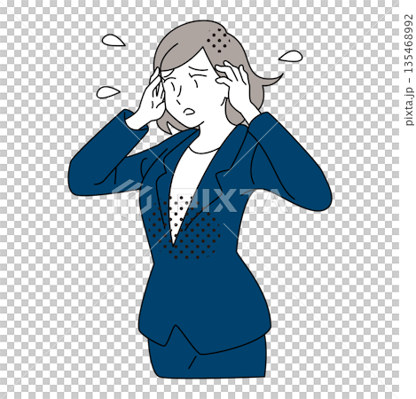 頭を抱えて悩む女性ビジネスパーソンのイラスト 頭を抱えて悩む女性ビジネスパーソンのイラスト 135468992