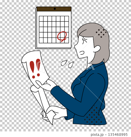 一位焦慮於截止日期的女商務人士的插圖 135468995