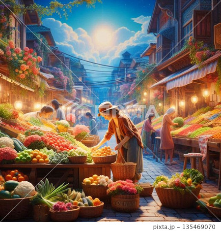 市場で働く女性、魚市場で働く女性 135469070