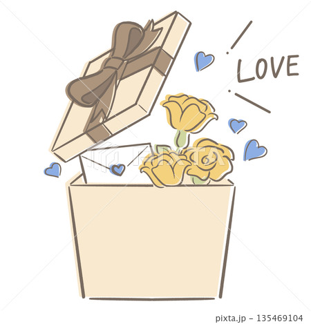 ホワイトデー プレゼントボックス ベージュ 茶 リボン LOVE 135469104