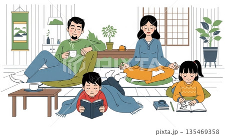 心穏やかな休日、和室で過ごす家族の癒やし 135469358