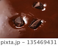poured melted dark chcolate background closeup 135469431
