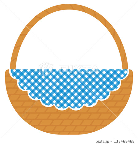 青いタータンチェックの布と茶色いカゴのイラスト 135469469