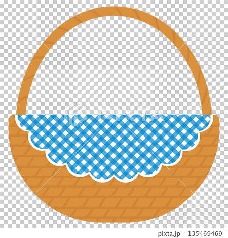 青いタータンチェックの布と茶色いカゴのイラスト 135469469
