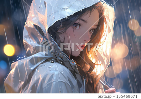 雪の中で光を浴びる少女 135469671