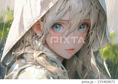 雨の中の傘をさしている少女 135469672