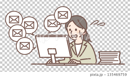 A woman who is troubled by a large number of emails 135469759