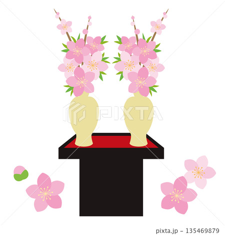 ひな祭り 雛飾りの桃の口花イラスト 135469879