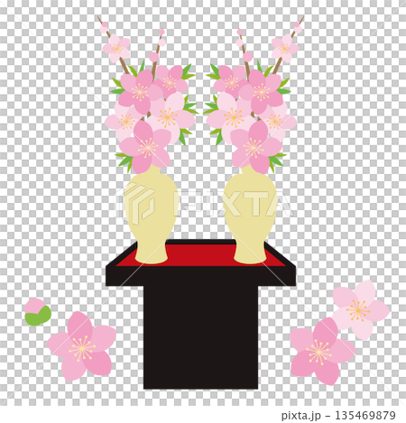 ひな祭り 雛飾りの桃の口花イラスト 135469879