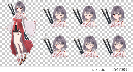 可愛巫女劍士全身插畫 - TRPG/遊戲臉部表情差異素材包 可愛巫女劍士全身插畫 - TRPG/遊戲臉部表情差異素材包 135470090