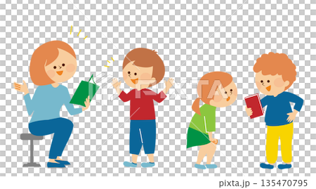 孩子站在老師旁邊的插圖素材 135470795