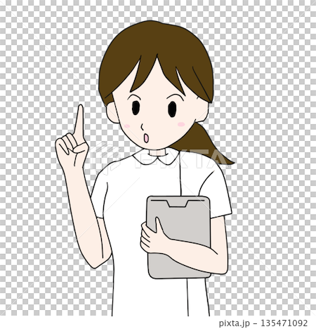 Medical illustration of a nurse holding a clipboard and explaining Medical illustration of a nurse holding a clipboard and explaining 135471092