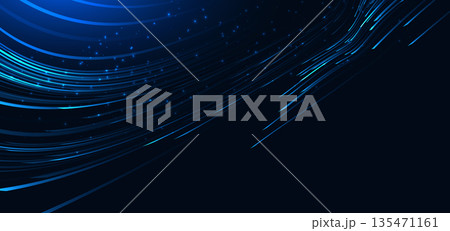 High speed blue curve lines on dark blue background. High speed motion moving concept. 135471161