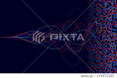 Network big data communcation multicolor wave lines on dark background. 135471185