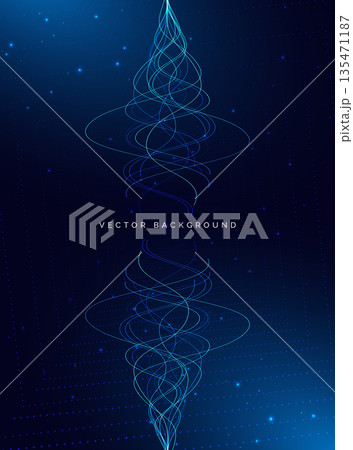 Blue wave lines vertical on dark blue background. Big data communication, poster, flyer, brochure. Blue wave lines vertical on dark blue background. Big data communication, poster, flyer, brochure. 135471187