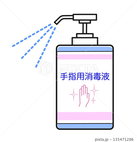 手指用消毒液（ノズルから液が噴射しているイメージ図） 135471286