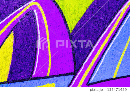 Abstract Geometric Graffiti in Purple, Yellow, Blue with Bold Lines for Retro 90s, Y2K Street Art 135471429