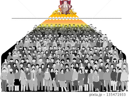 富の独占と社会格差を表すピラミッド型の群衆イラスト 富の独占と社会格差を表すピラミッド型の群衆イラスト 135471933