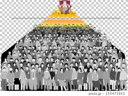 富の独占と社会格差を表すピラミッド型の群衆イラスト 富の独占と社会格差を表すピラミッド型の群衆イラスト 135471933